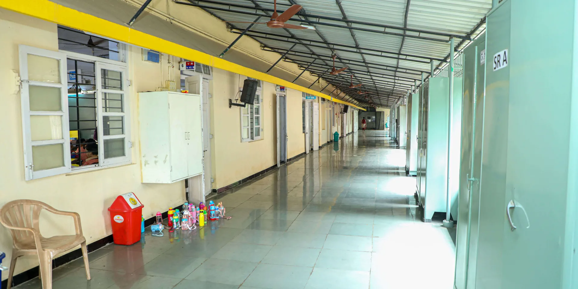 The bright Pre-Primary corridor with its classrooms